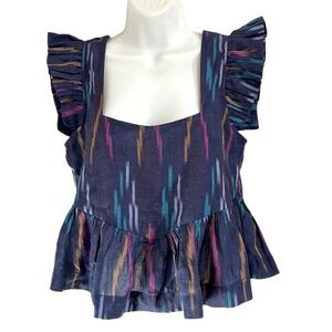 MOTHER The Ruffled Up Cropped Peplum Top Navy Purple Teal 100% Cotton Size M
